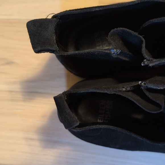 Eileen Fisher Reese waterproof Lace Up suede bootie Black Rubber Toe Lug Heel 9 - Picture 10 of 11